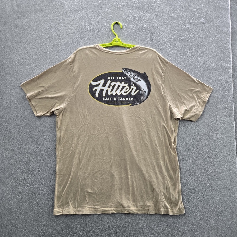 Theo Von Men Shirt 2XL‎ Tan Gone Fishing Bait Tackle Logo Short Sleeve
